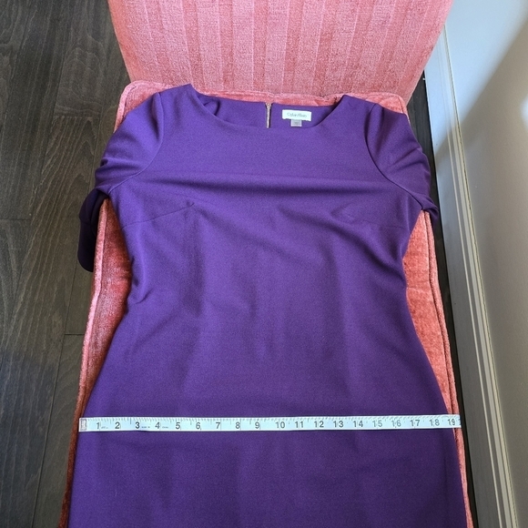 Calvin Klein Purple Sheath Dress Three-Quarter Ruffle Sleeve Boat Neck Sz. 10 - Picture 9 of 12
